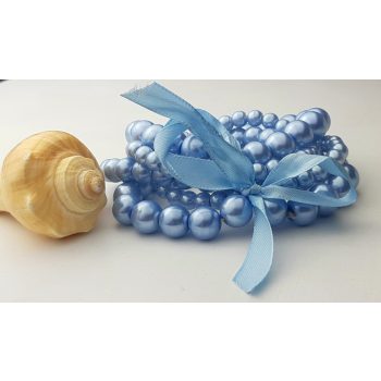   Rugalmas Damilra Fűzött, Masnival Átkötött Tekla Gyöngyökkel Díszitett, Több Darabból Alló Karkötő.