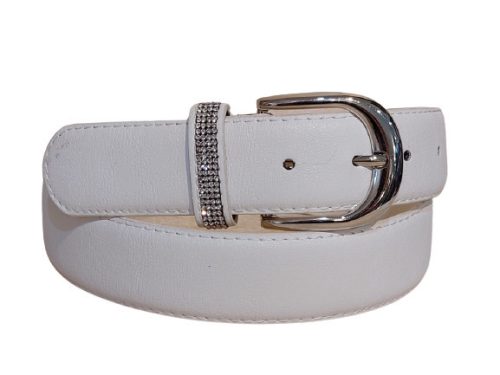 Női öv- Fehér színű, bőrhatású női öv fém csattal 37mm.