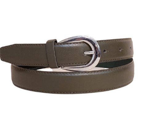 Női öv- Khaki színű, bőrhatású női öv fém csattal 30mm.