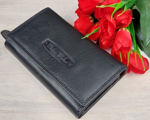 NŐI BŐR PÉNZTÁRCA MANEY MAKER   FEKETE SZÍNBEN (RFID VÉDELEMMEL)