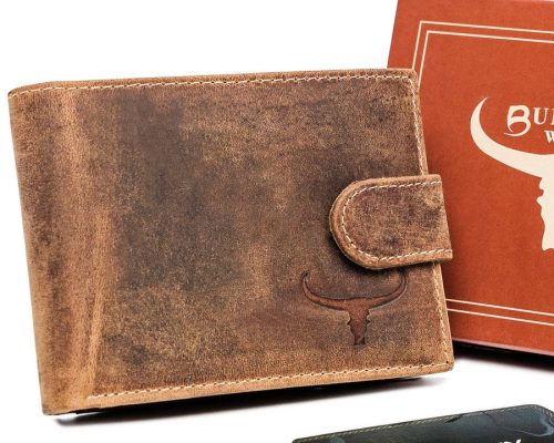 FÉRFI BŐR PÉNTÁRCA  BUFFALO WILD BARNA SZÍNBEN, EREDETI DÍSZDOBOZBAN  02 (RFID VÉDELEMMEL)