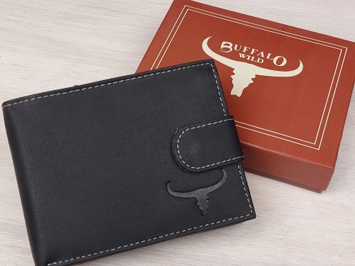 FÉRFI BŐR PÉNTÁRCA  BUFFALO WILD FEKETE SZÍNBEN, EREDETI DÍSZDOBOZBAN (RFID VÉDELEMMEL)