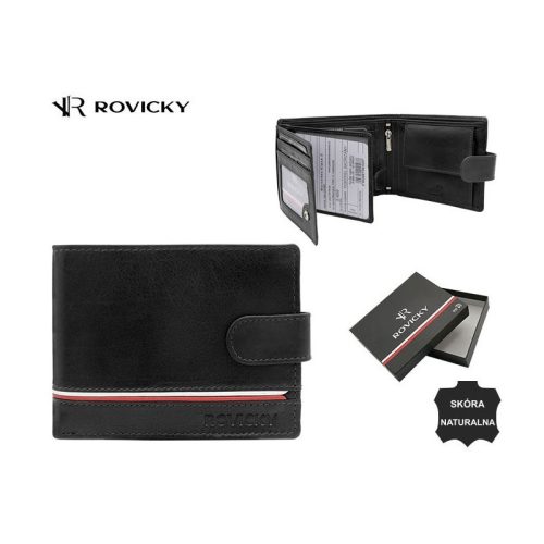 FÉRFI BŐR PÉNTÁRCA  ROVICKY FEKETE SZÍNBEN,  EREDETI DÍSZDOBOZBAN (RFID VÉDELEMMEL)