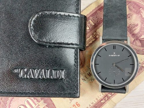 FÉRFI VALÓDI BŐR PÉNTÁRCA CAVALDI FEKETE SZÍNBEN,  EREDETI DÍSZDOBOZBAN (RFID VÉDELEMMEL) X