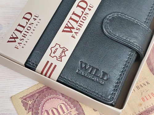 FÉRFI VALÓDI BŐR PÉNTÁRCA WILD FASHION 4U FEKETE SZÍNBEN, RFID VÉDELEMMEL, EREDETI DÍSZDOBOZÁBAN X