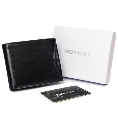 FÉRFI BŐR PÉNTÁRCA ROVICKY FEKETE SZÍNBEN, EREDETI DÍSZDOBOZBAN (RFID VÉDELEMMEL)  