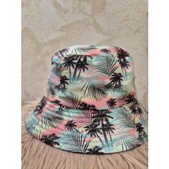 Női nyári vászon kalap pálmafa mintával pink, 57 cm.