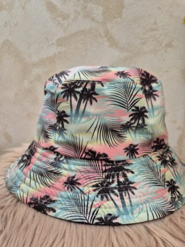 Női nyári vászon kalap pálmafa mintával pink